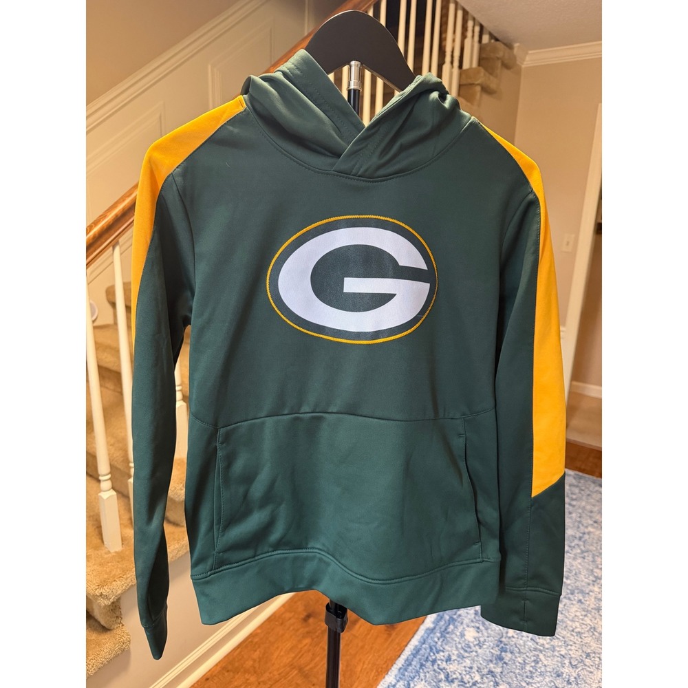 NFL Team Apparel Green Bay Packers Youth Hoodie Green Yellow Medium 10-12